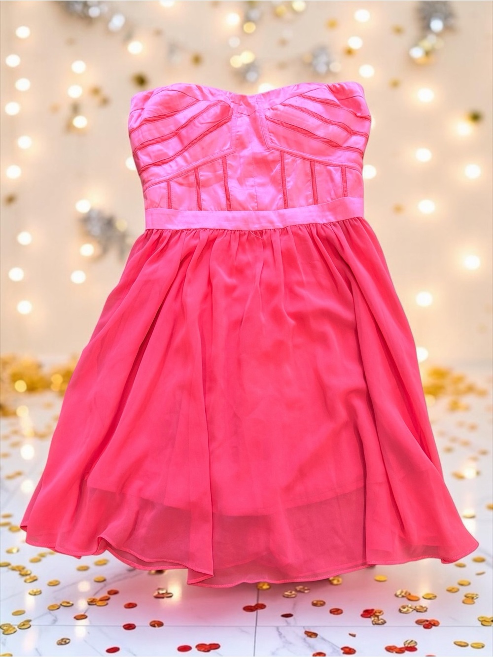 En Creme Coral Pink Strapless Mini Dress Size Small Boho Cocktail